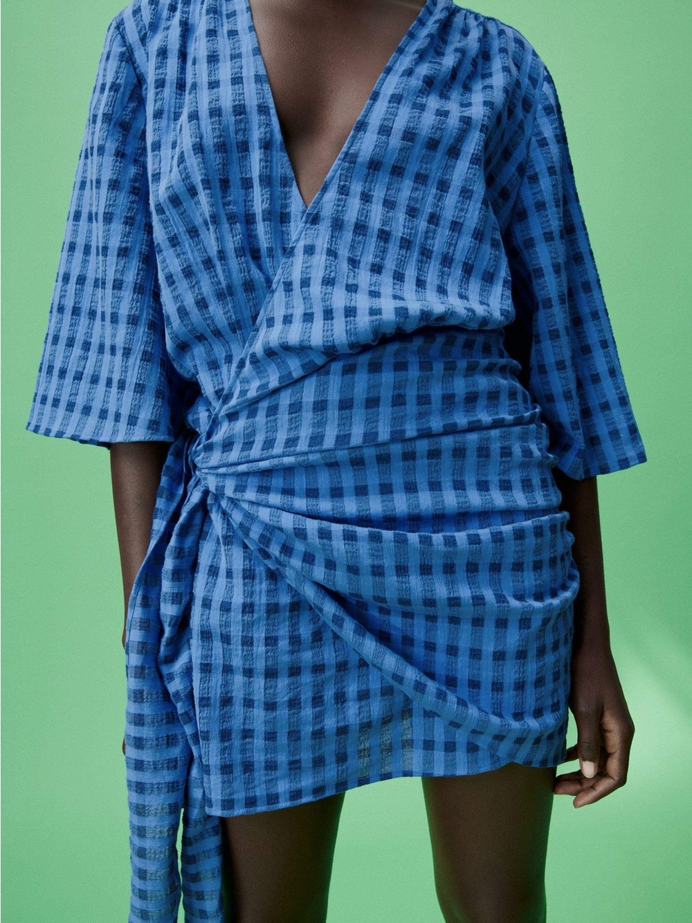 Zara Blue Checked Wrap Dress Gingham